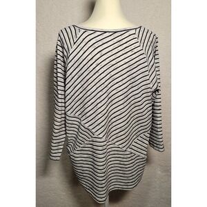 Weekend by‎ Chico's Tunic Top Shirt Size 3 Black White 3/4 Sleeve Striped 0531